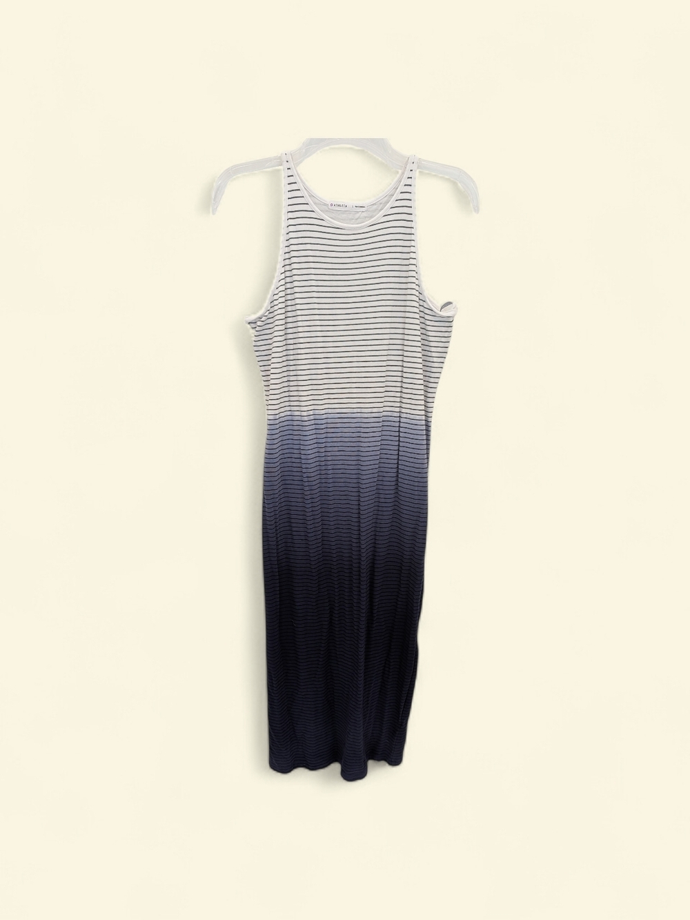 Athleta White Dress with Navy Stripe Scoop Neck